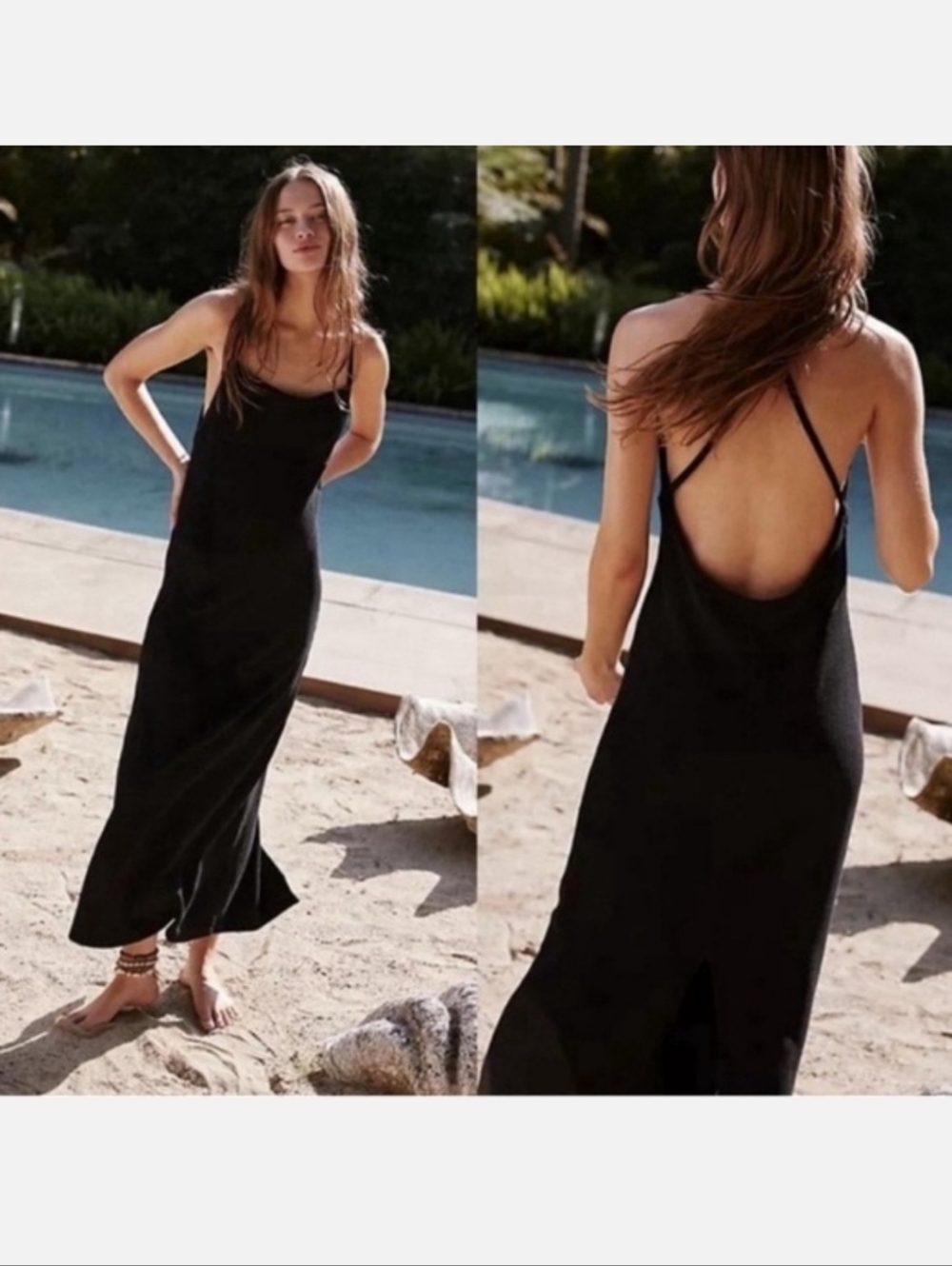 NWOT Free People FP Beach Womens Black Strappy Open Back Midi Dress Size M New